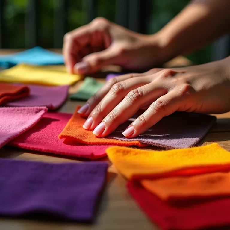 Mãos femininas escolhendo feltro colorido para artesanato de Páscoa