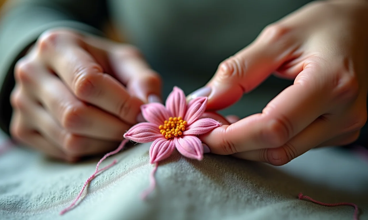 Mãos habilidosas costurando um fuxico perfeito para o peso de porta.