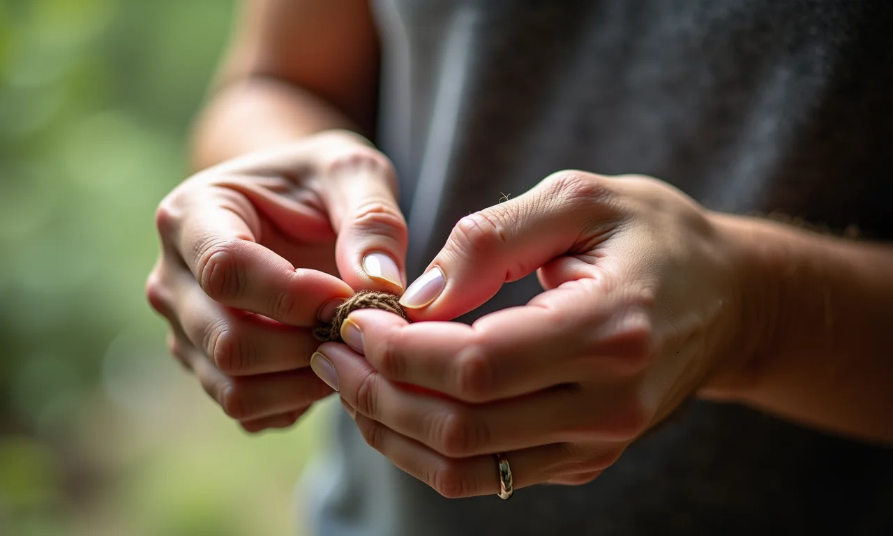 Mãos iniciando ponto cruz sem nó.