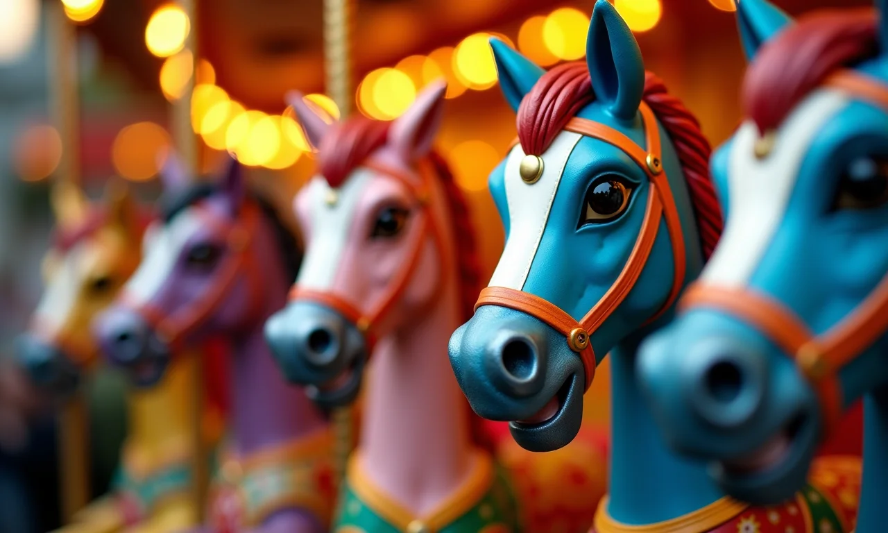Máscaras de cavalinho para festa com tema carrossel, design divertido.