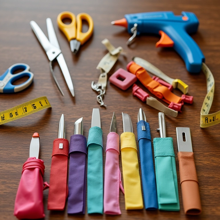 Materiais básicos organizados para criar flor de fita de cetim.