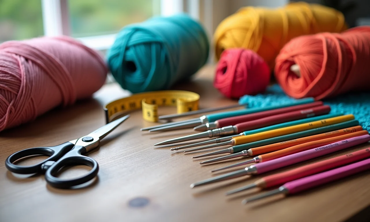 Materiais essenciais para começar um projeto de crochê de flores.