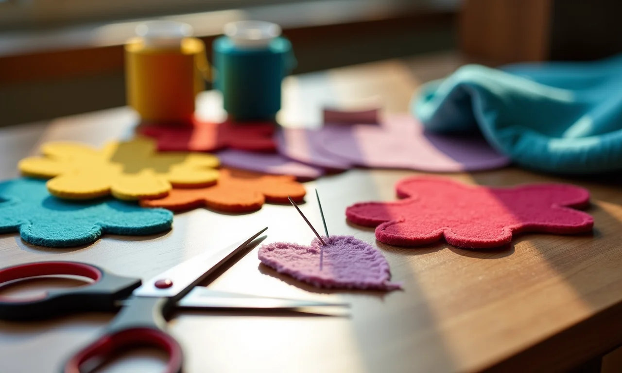 Materiais para criar a Galinha Pintadinha em feltro: feltro colorido, tesoura, agulha e linha.