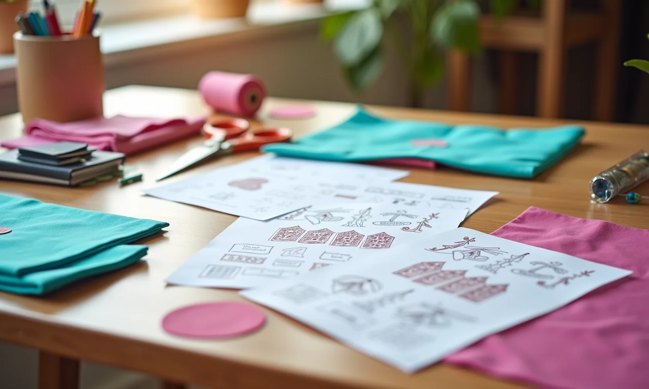 Mesa de artesanato organizada com materiais para criar a Galinha Pintadinha de feltro.