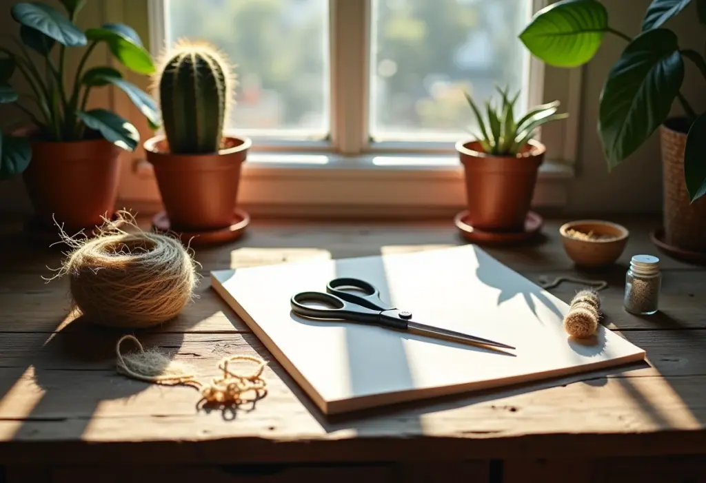 Mesa de ateliê com materiais para artesanato Frozen em EVA