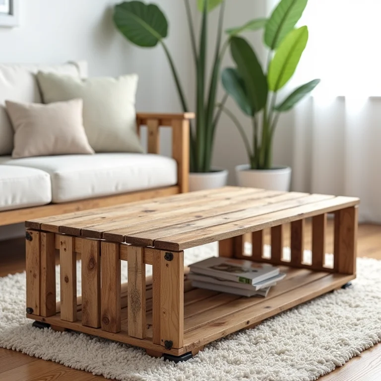 Mesa de centro rústica feita de caixote de feira