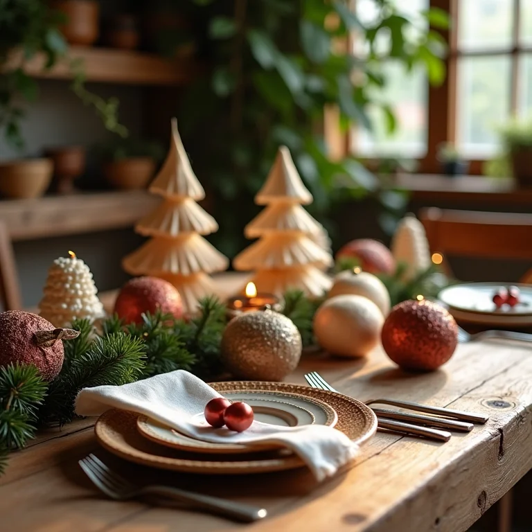 Mesa de Natal decorada com artesanato reciclado