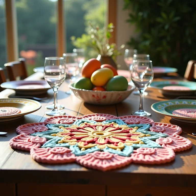 Mesa de Páscoa decorada com sousplat de crochê artesanal