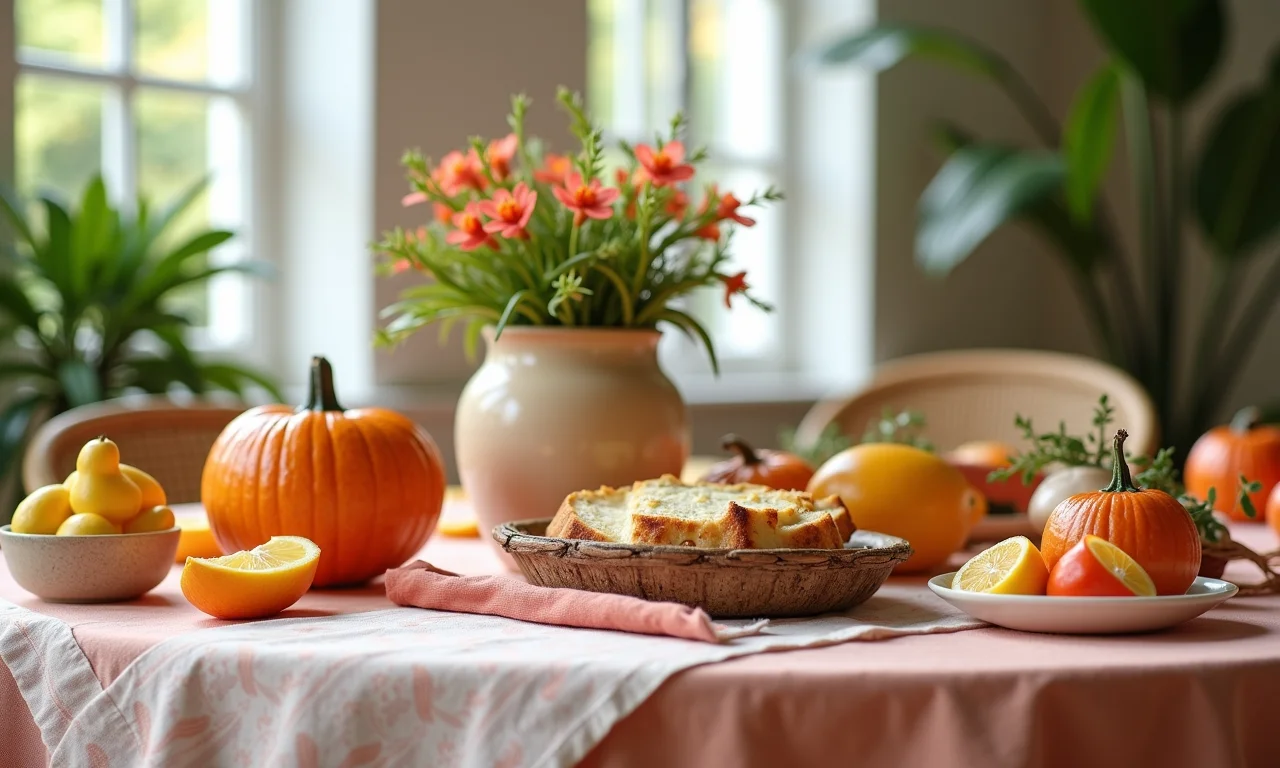 Mesa decorada com enfeites baratos, cores vibrantes e design brasileiro.