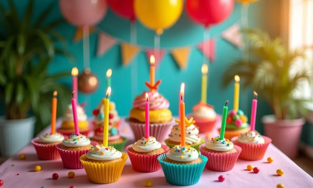 Mesa decorada com lembrancinhas de aniversário infantil criativas e diferentes.