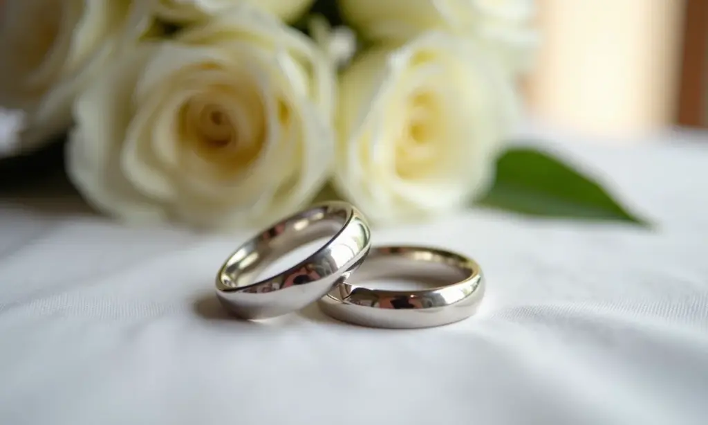 Lembrancinha bodas de prata: Ideias para 25 anos Mesa decorada para bodas de prata com anéis entrelaçados, simbolizando 25 anos de união.