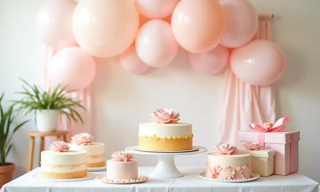 Modelo de chá de fralda: temas e decorações Mesa decorada para chá de fraldas com tema delicado em tons pastel.