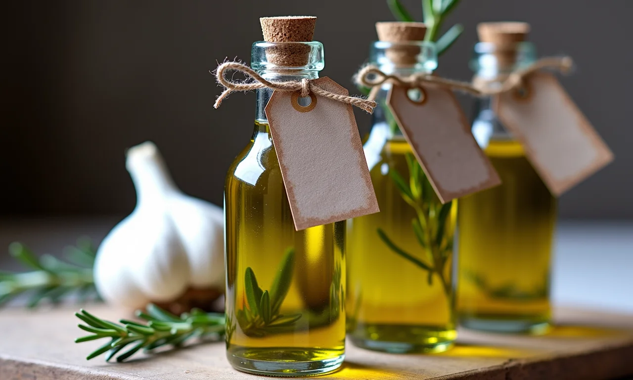 Mini garrafas de azeite temperado, lembrancinha saborosa para bodas de prata.