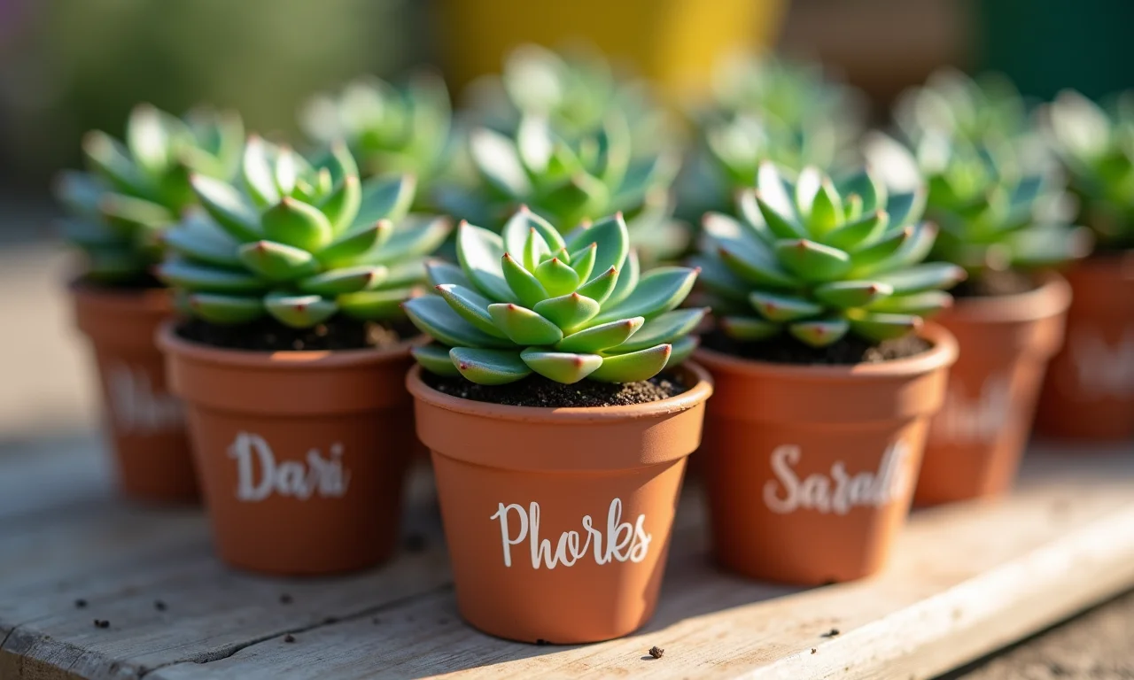 Mini suculentas personalizadas como lembrancinha de aniversário.