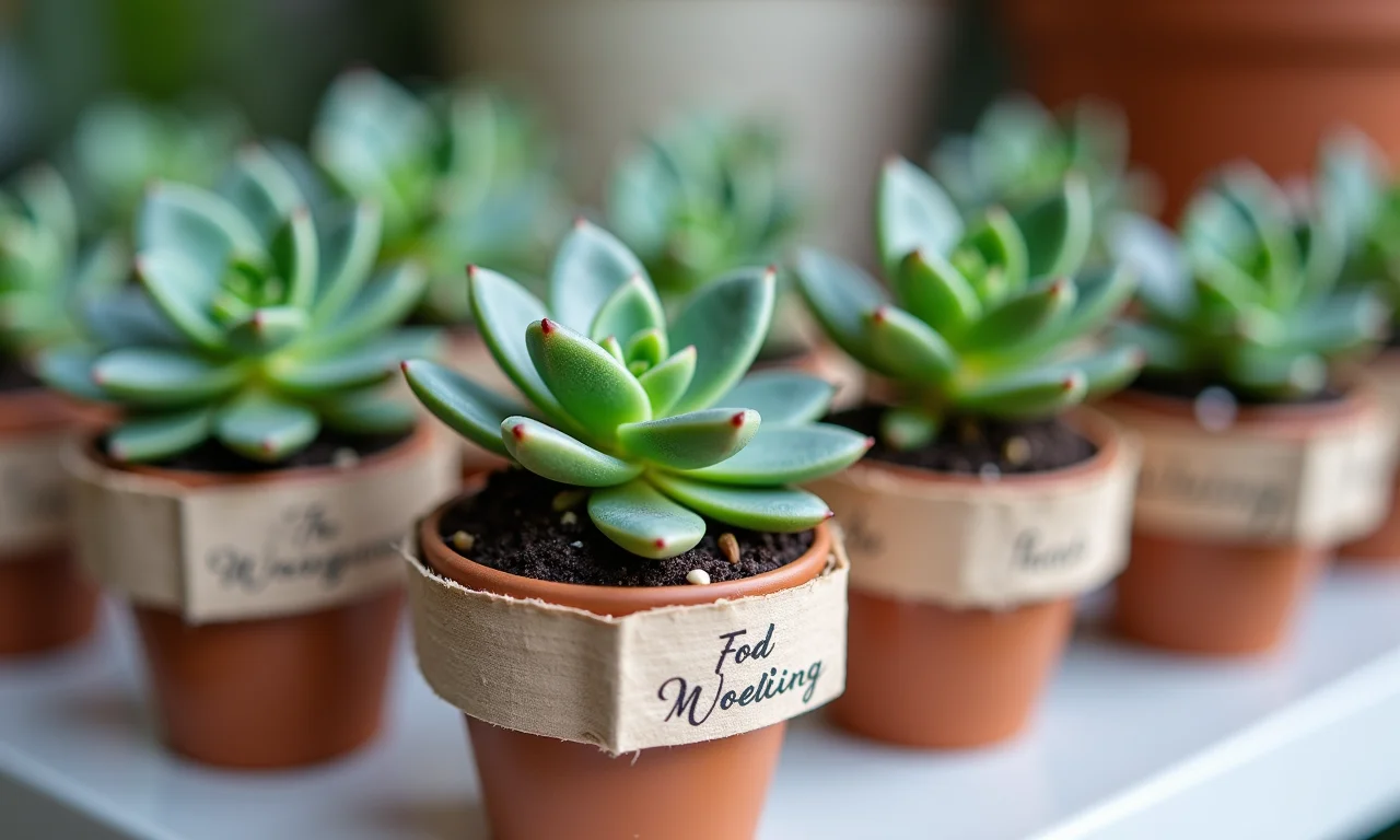 Mini suculentas personalizadas como lembrancinha de bodas de prata.