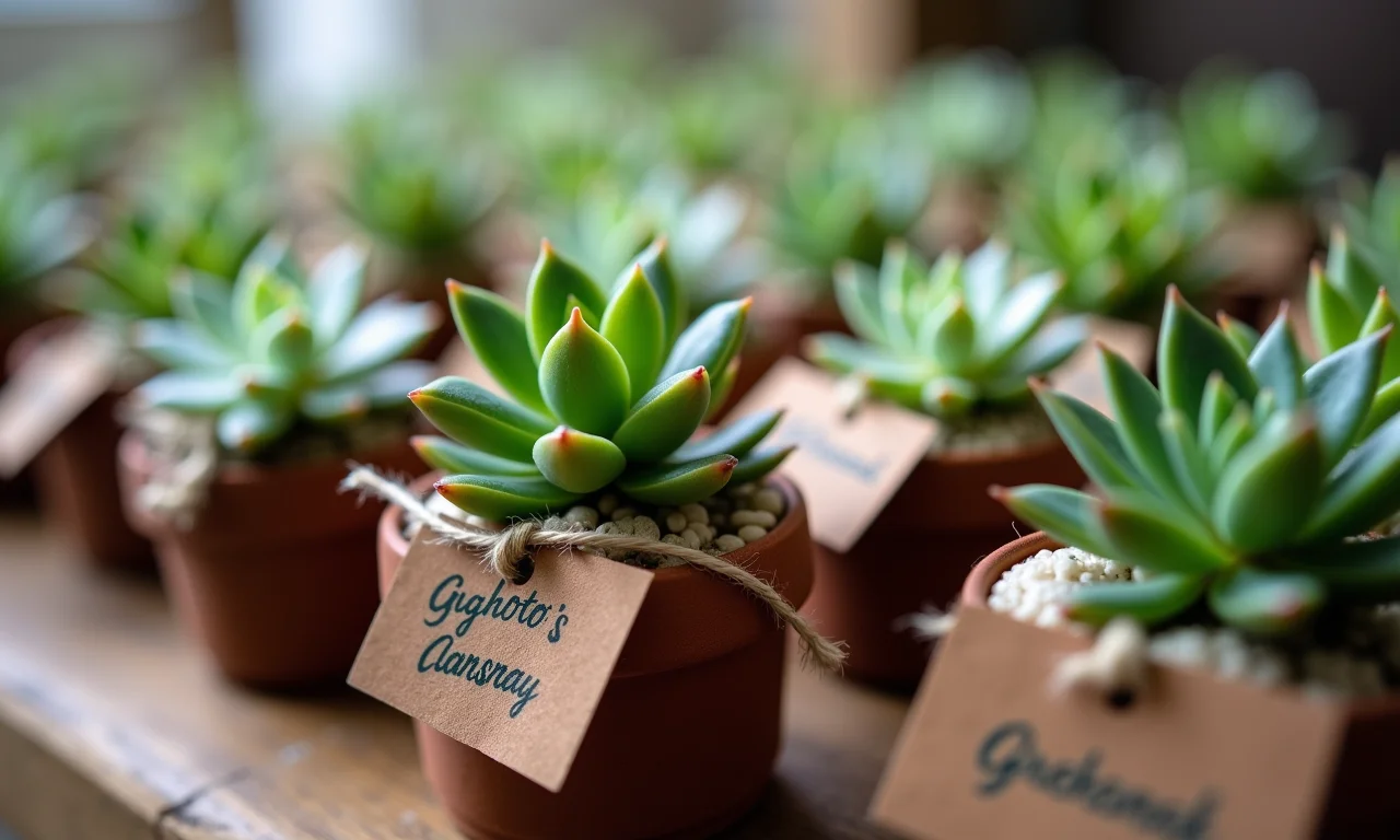 Mini suculentas personalizadas como lembrancinhas.