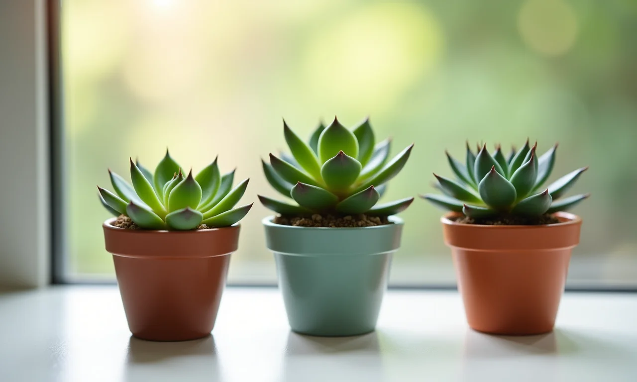 Mini vasinhos com suculentas e decoração temática oceânica.