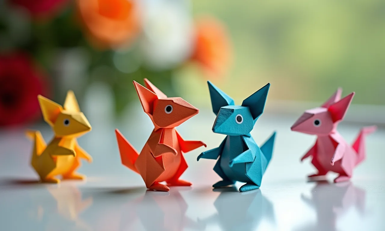 Miniaturas de origami coloridas como lembrancinha de casamento.