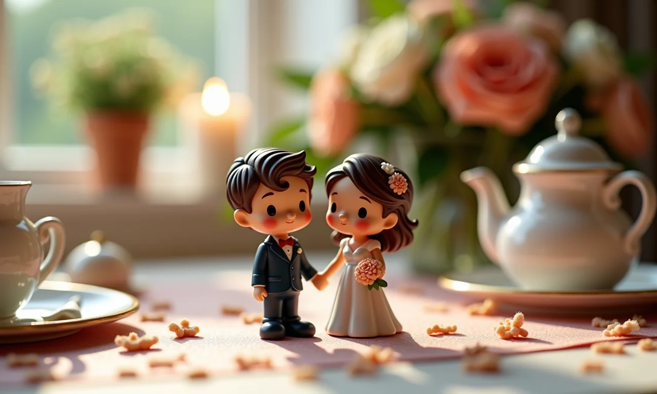 Miniaturas representando a história do casal como lembrancinhas de casamento.