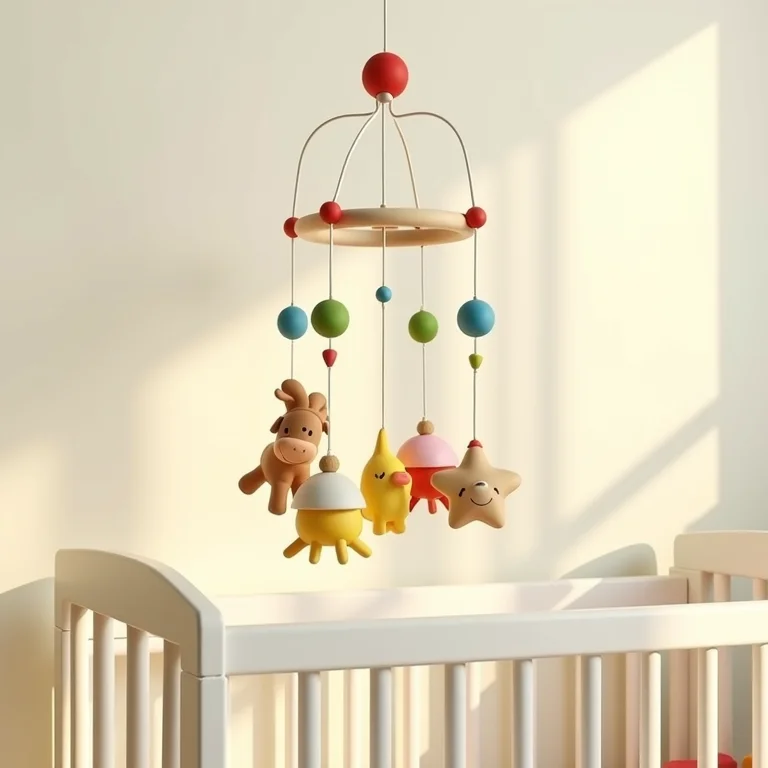 Mobile de brinquedos de EVA pendurado sobre um berço