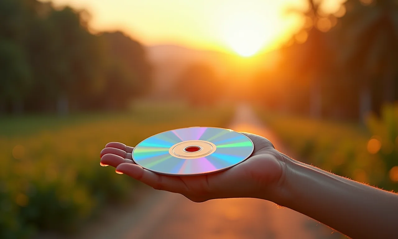 Móbile de vento feito com CDs brilhando ao sol.
