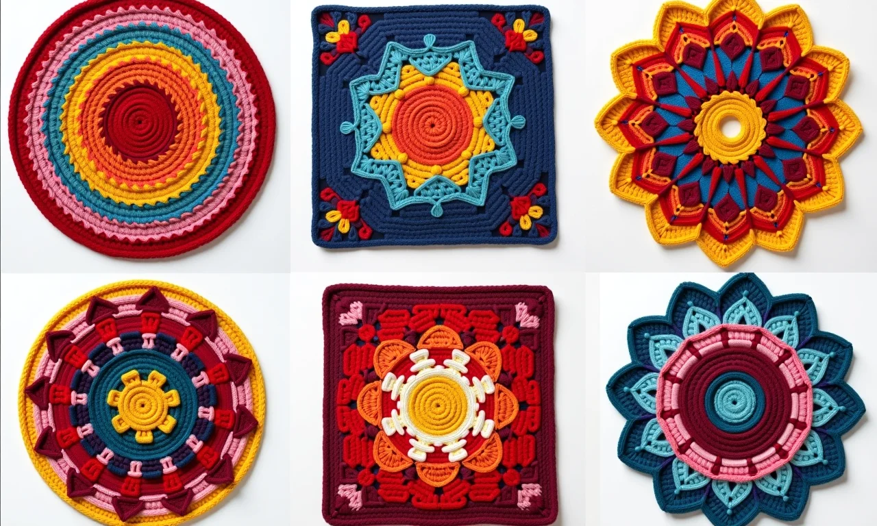 Modelos de tapetes de crochê variados.