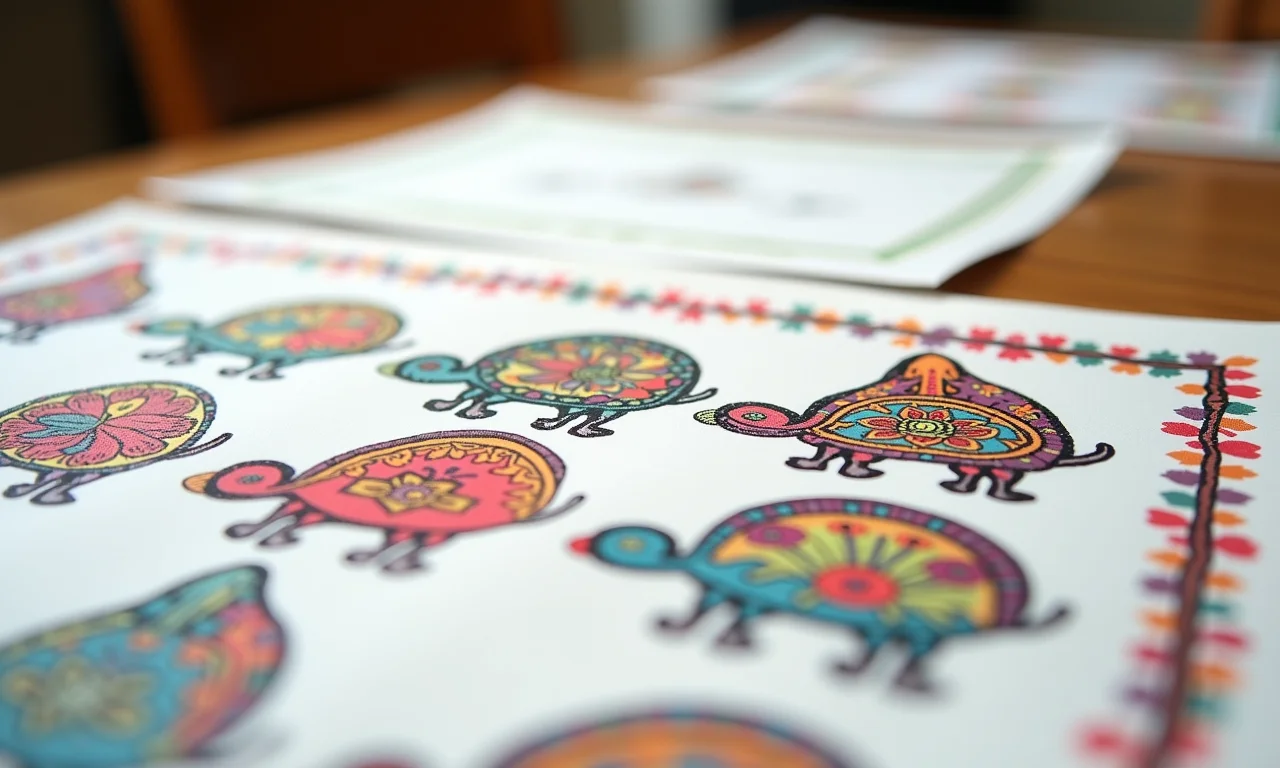 Molde da Galinha Pintadinha impresso em mesa com feltro.