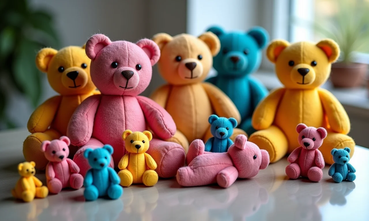 Moldes de urso de tecido com padrões variados, prontos para abraçar e decorar.