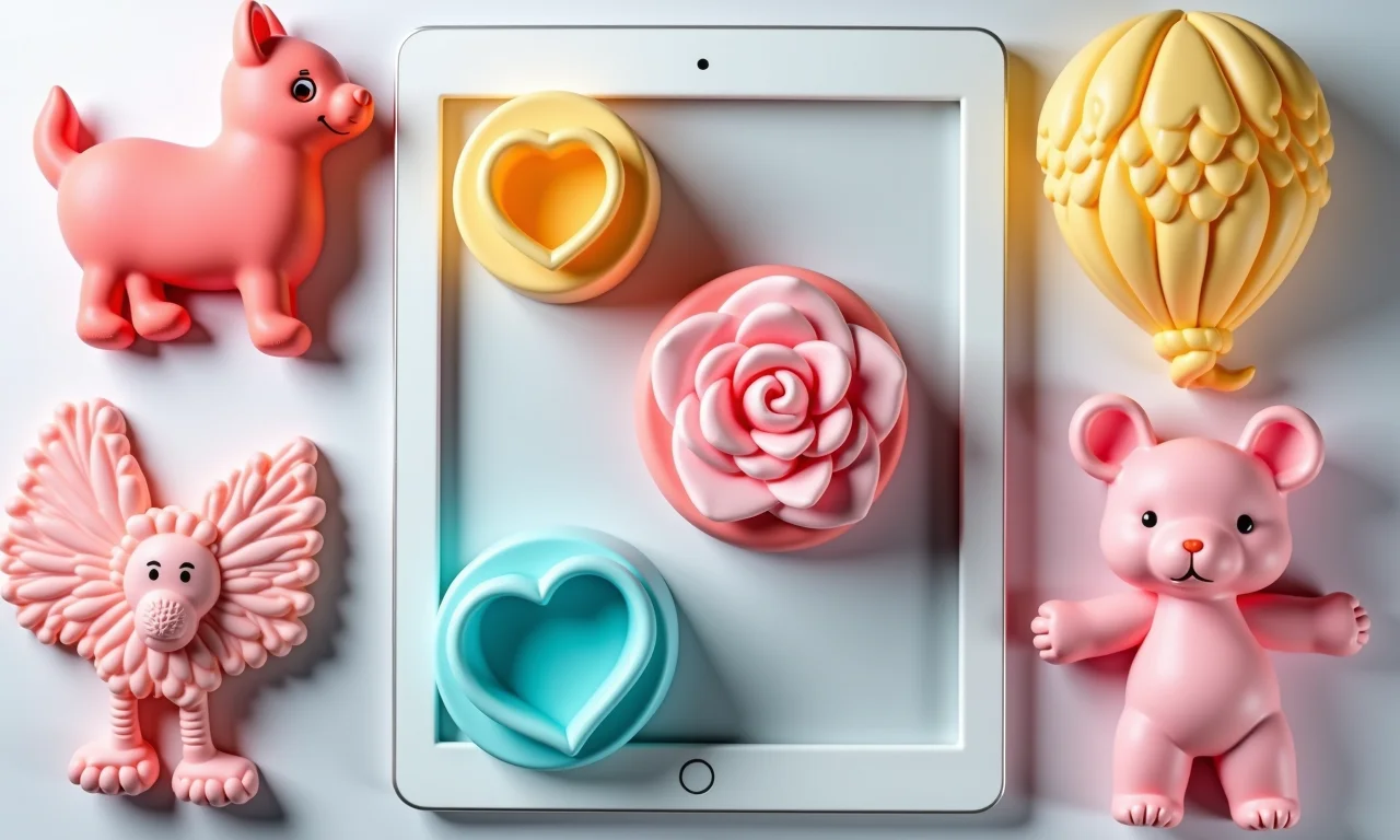 Moldes pagos de alta qualidade para chá de bebê em um tablet.