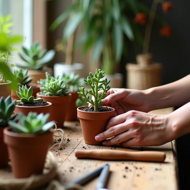 Mudando suculentas para vasinhos de barro como lembrancinha de casamento