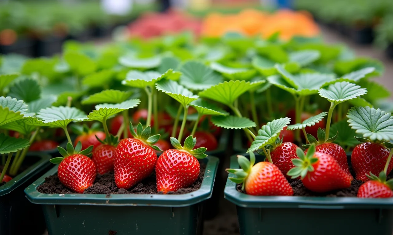 Mudas de morango à venda em mercado brasileiro.