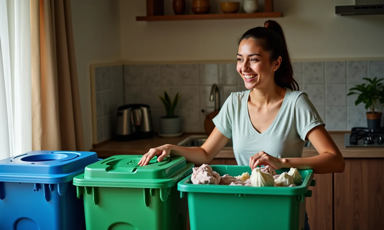 Mulher explicando a importância da reciclagem doméstica.