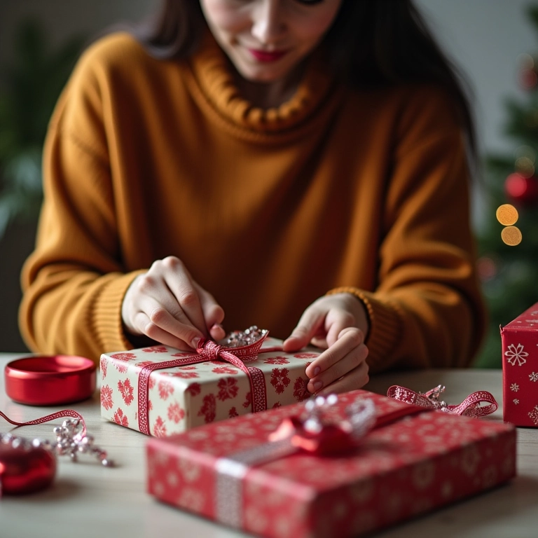 Mulher personalizando lembrancinhas de Natal.