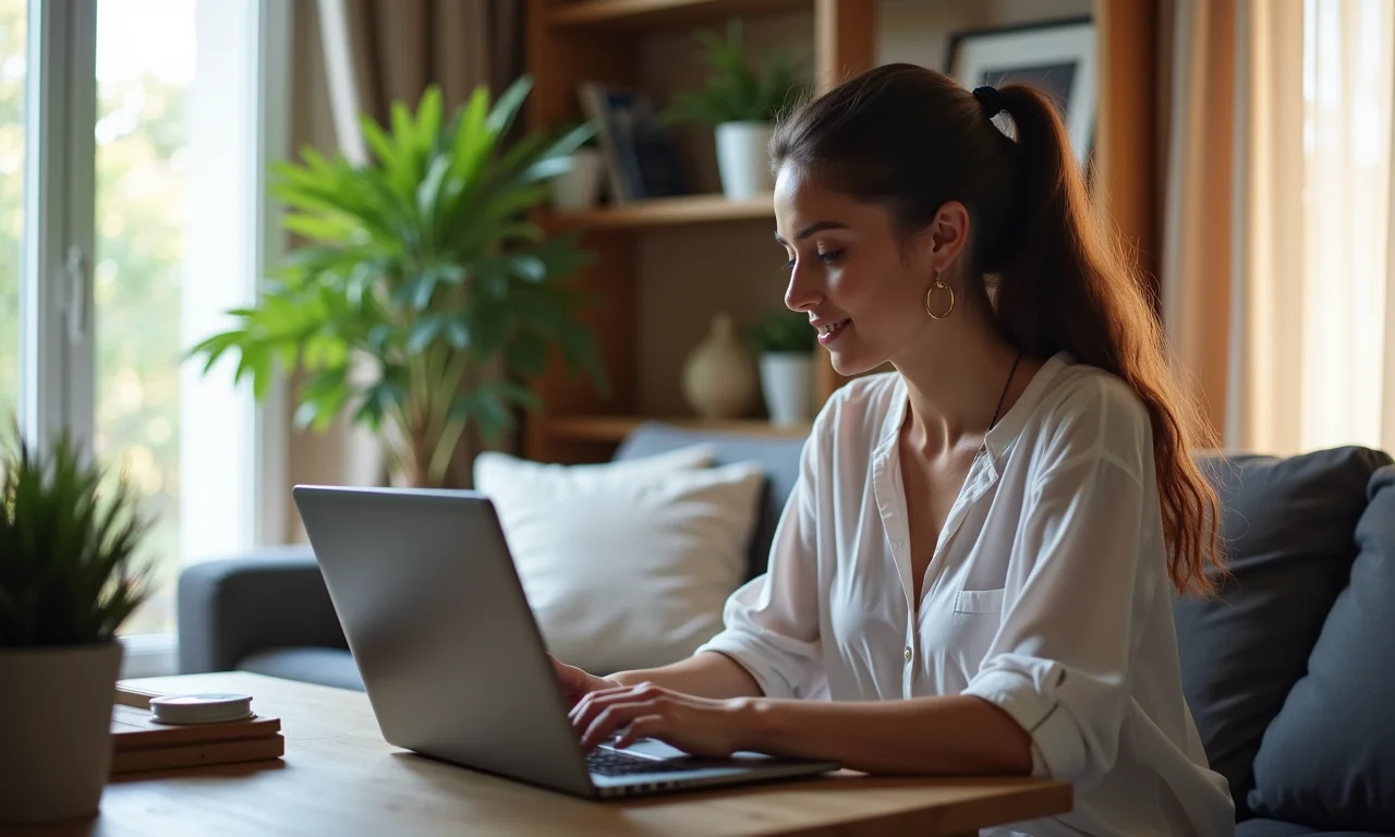 Mulher procurando moldes de chá de bebê gratuitos online.