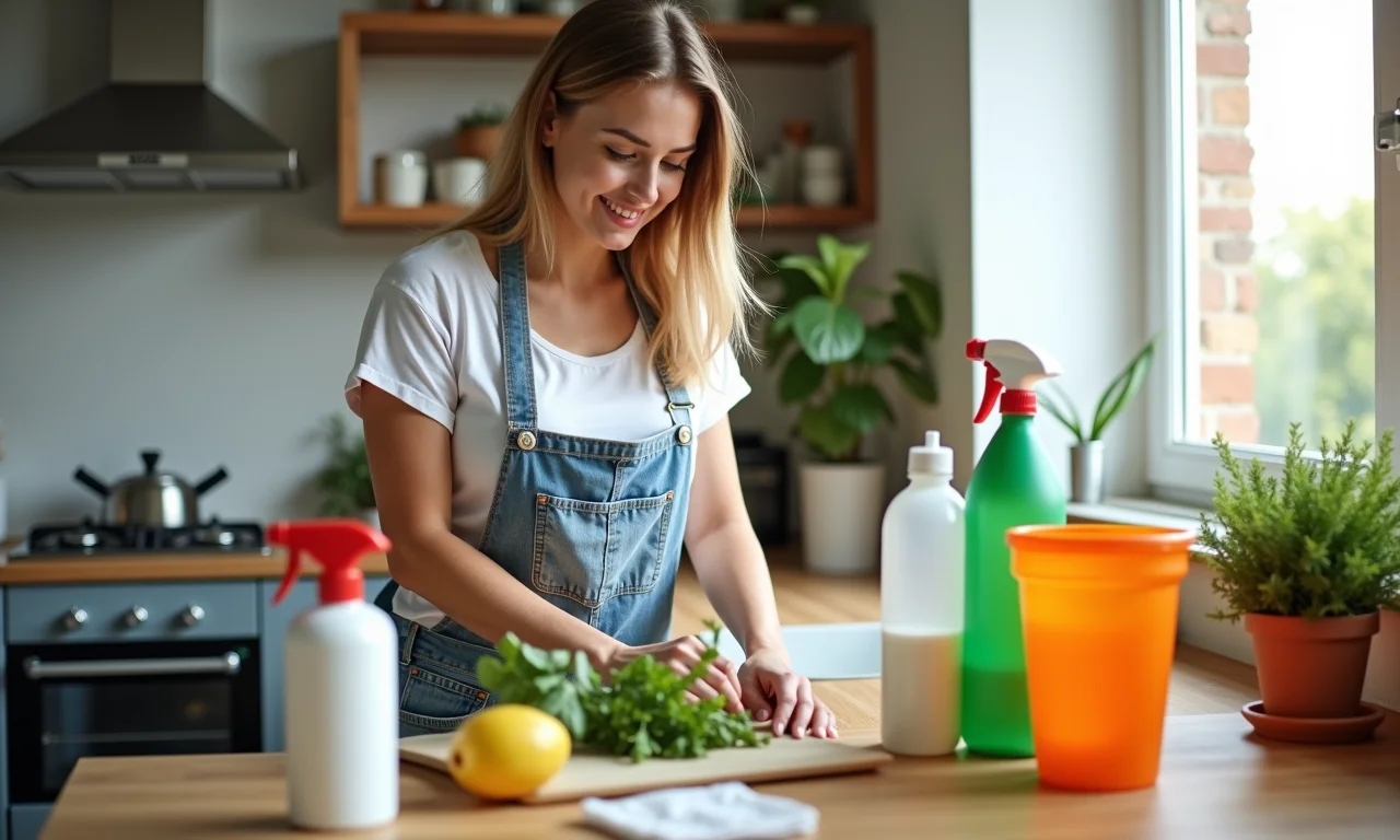 Mulher usando produtos sustentáveis para facilitar a reciclagem.