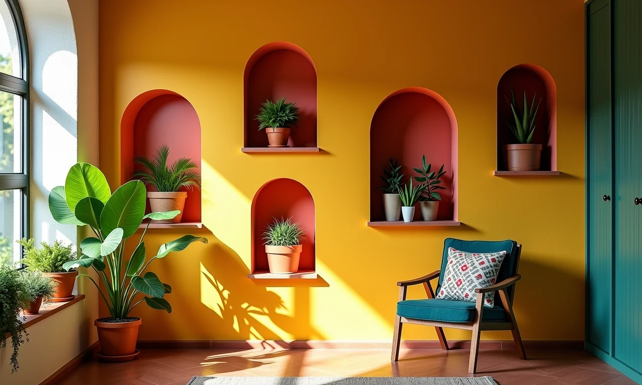 Nichos decorativos na parede feitos com caixas de sapato.