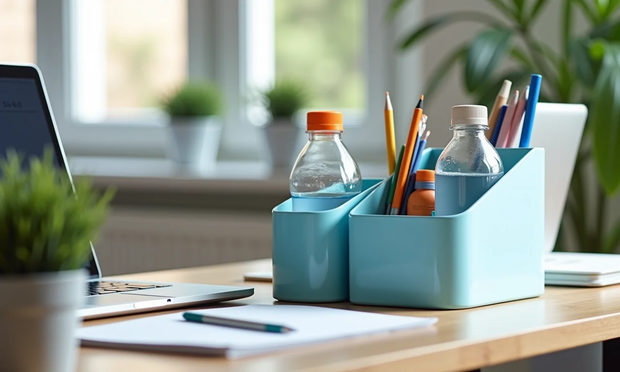 Organizadores práticos feitos com garrafas PET para o dia a dia.