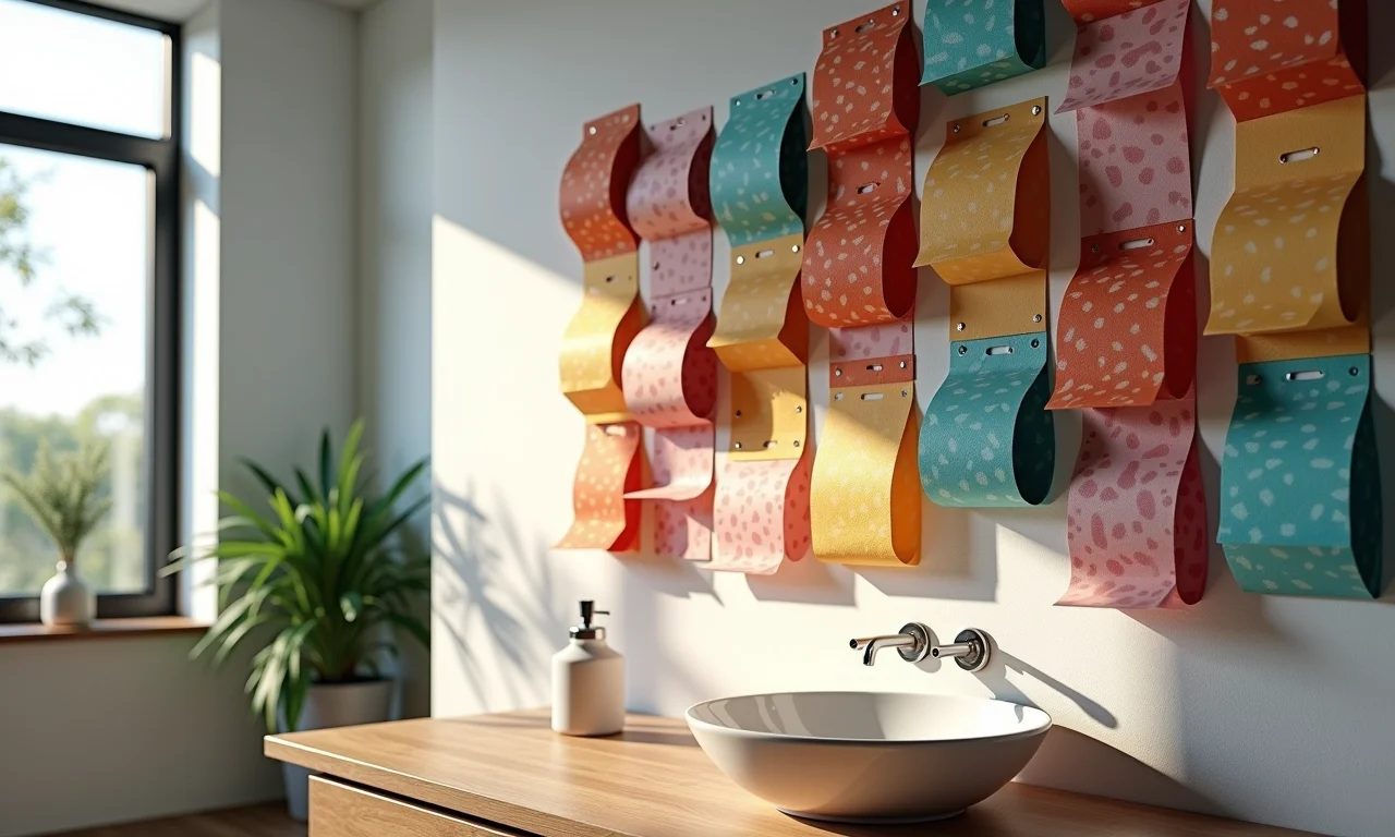 Painéis decorativos feitos com rolinhos de papel higiênico.