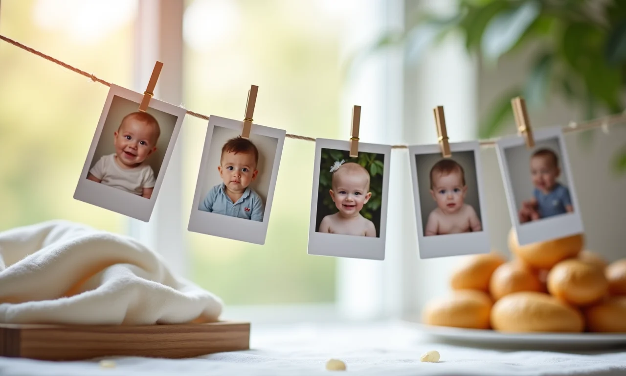 Painel de fotos com recordações do chá de bebê.