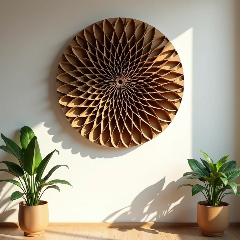 Painel de parede feito com rolinhos de papel higiênico reciclados