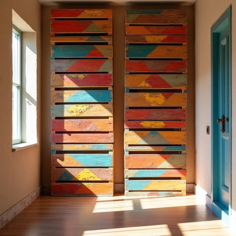 Painel decorativo de parede feito com caixotes