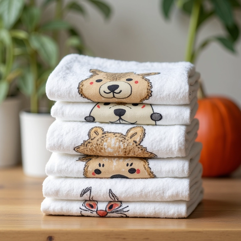 Panos de prato com desenhos de bichinhos fofos.