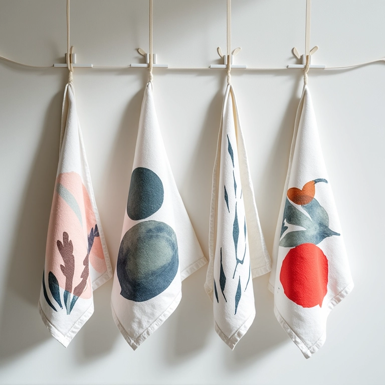 Panos de prato com desenhos geométricos modernos.