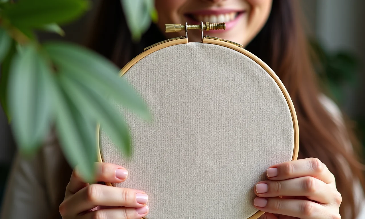 Parte de trás de um bastidor bordado, com acabamento impecável.