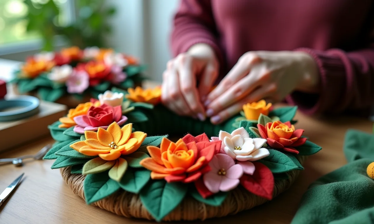 Passo a passo simplificado para criar uma guirlanda de feltro.