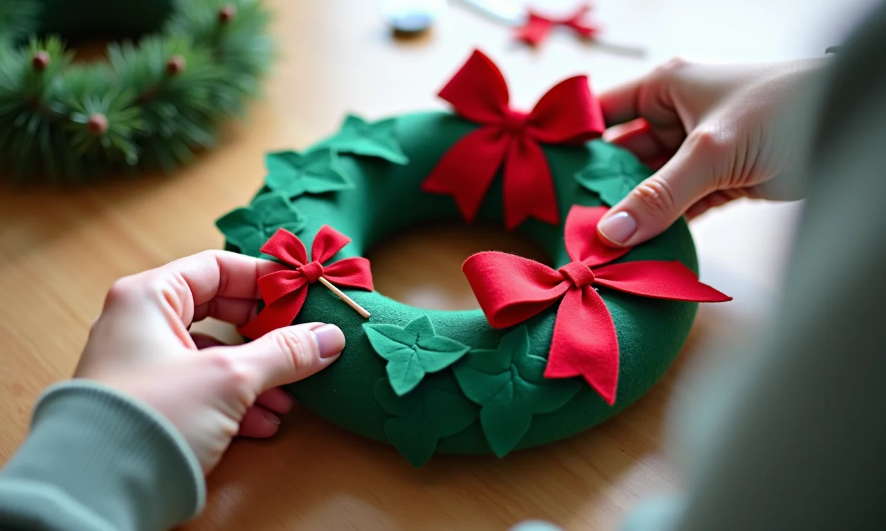 Passo a passo simplificado para criar uma guirlanda de feltro.