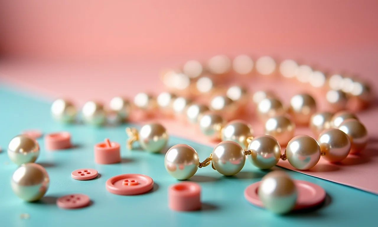 Pérolas, botões e outros enfeites espalhados artisticamente.