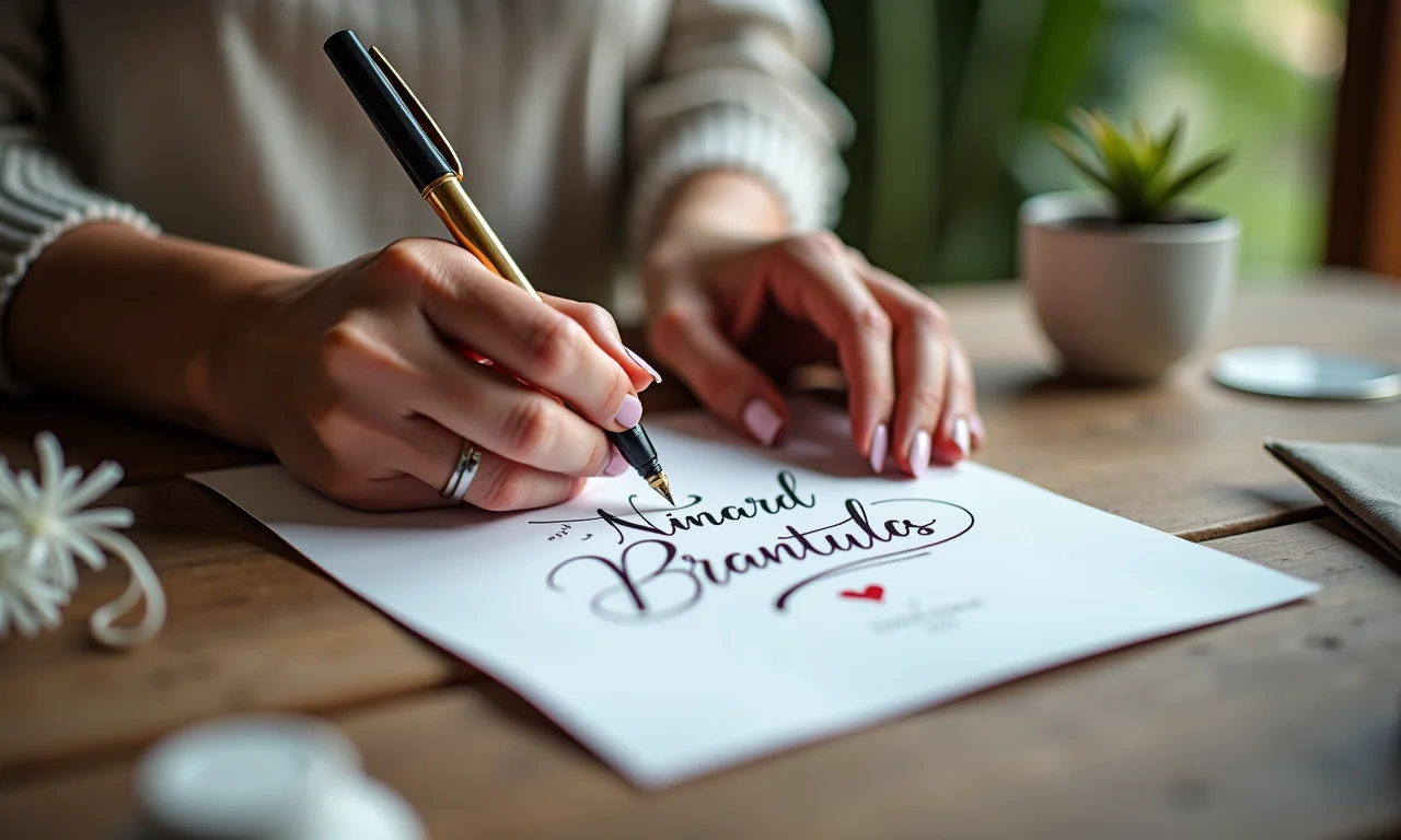 Personalizando lembrancinhas de casamento com tags caligrafadas.