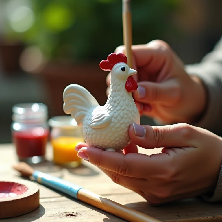 Pintando galinha de cerâmica
