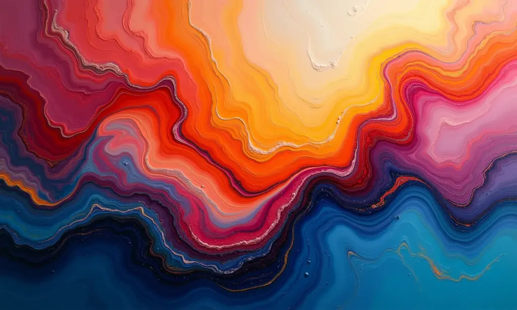 A técnica de pintura fluida que cria efeitos hipnotizantes Pintura fluida abstrata em andamento com cores vibrantes e padrões hipnotizantes.